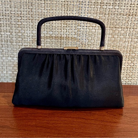 VTG 1960s Black Satin Top Handle Evening Bag by Ande' - Picture 12 of 13